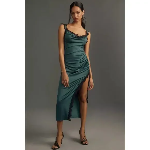 ✨ By Anthropologie | High-Slit Scoop-Neck Lace-Trim Midi Dress ✨ - Picture 1 of 4